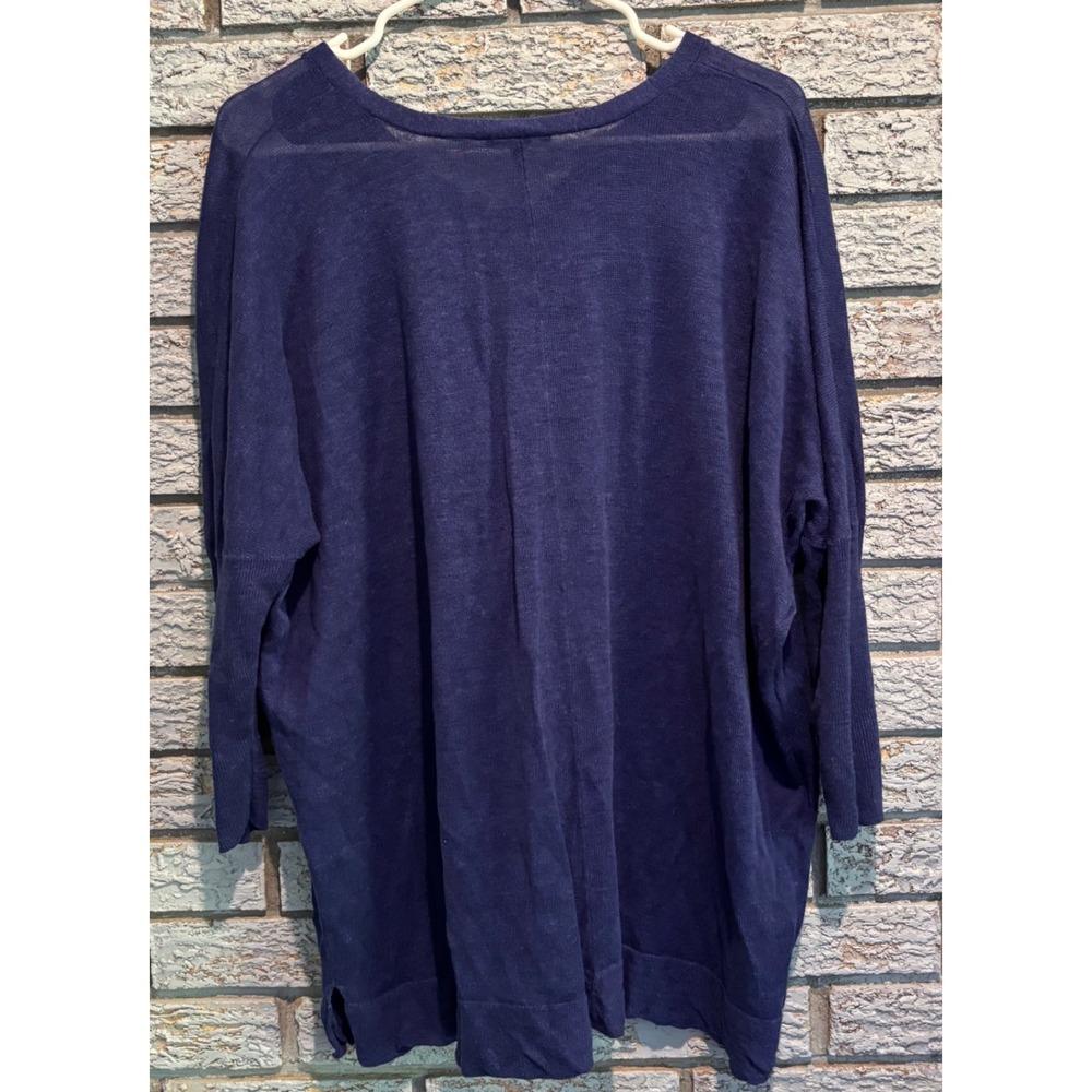 Eileen Fisher Blue V-Neck Dolman Sleeve Lightweight Knit Sweater Large - Picture 2 of 6